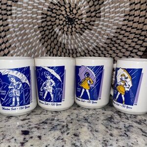 4 PC Vintage Morton Salt Umbrella Girl Bryan China Coffee Tea Mugs Cups 1990's